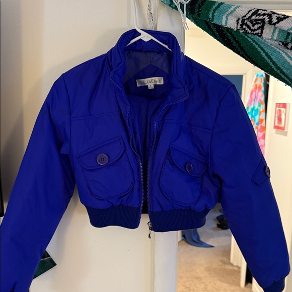 Indigo blue crop  puffer bomber jacket - Picture 1 of 2